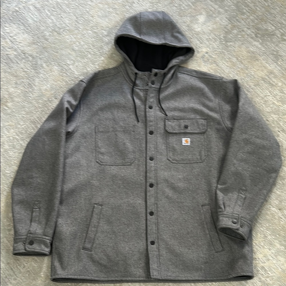 Carhartt Gray Lightweight Hooded RainDefender Jacket. Fleece lined